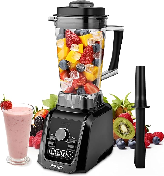 Pukomc Blender for Smoothies with 65Oz Large Capacity, 1200W Powerful Motor Blenders for Kitchen, 4 Presetting & 9 Speeds, Countertop Blenders for Ice Crush, Ice Cream, Frozen Drinks, with LED Display