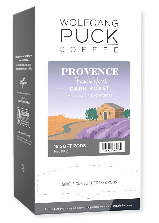 Wolfgang Puck Coffee, Provence French Roast, 9.5 Gram Soft Pods, 18 Count (Pack of 1)