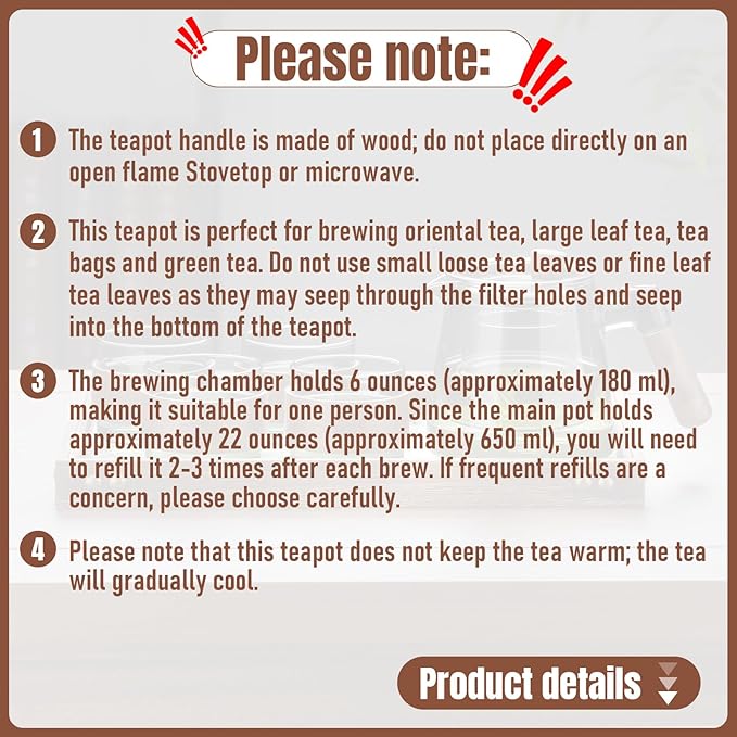 PARACITY Enchanti Tea Pot,650ml/22oz Glass Teapot with Removable Infuser,One Button Press to Filter the Tea Soup,Tea Water Separation Design, Borosilicate Glass Tea Infuser for Loose Leaf Oriental Tea