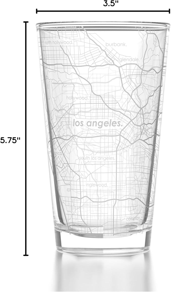 Well Told Engraved Los Angeles California Map Pint Glass Etched Beer Glass Gift (16 oz, Clear) City Map Pint Glass, Custom Beer Glass, Gifts for Beer Lovers