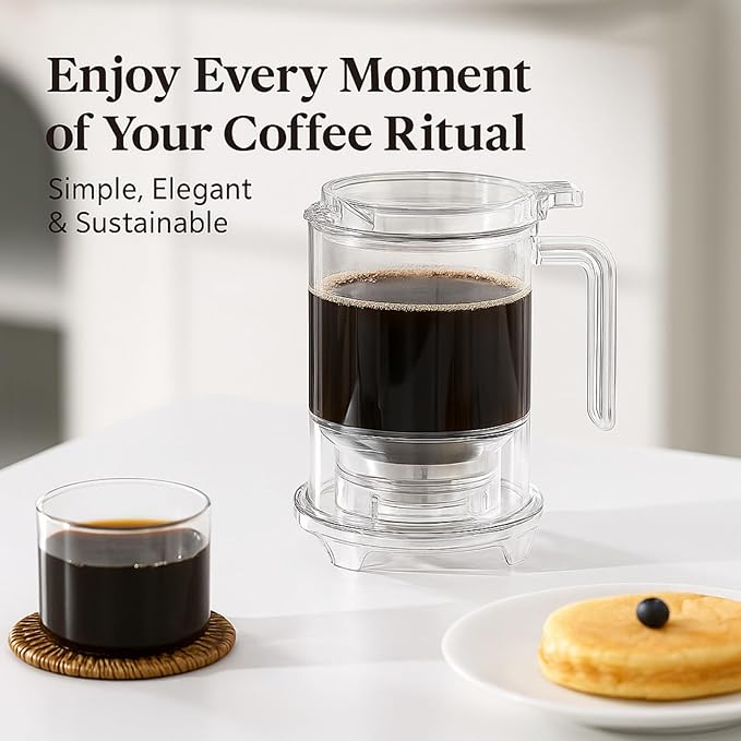RUIYUE Pour-Over & Immersion Coffee Dripper & Maker, Stop-Valve 17oz Steep-and-Release Brewer, 304 Stainless Steel Mesh Filter, Insulated Handle, Fits Mugs ≤3.5" Rim, BPA-Free (Transparent)