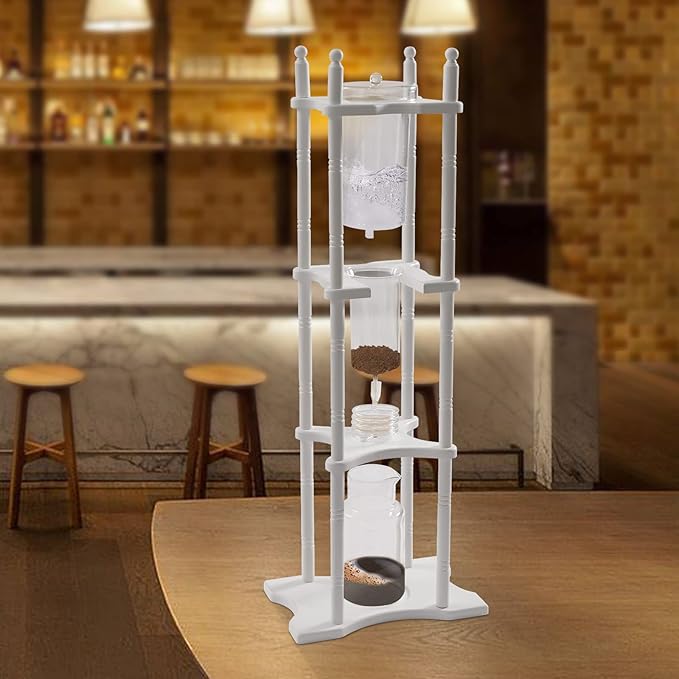 Ice Drip Coffee Maker Cold Brew Coffee Tower 67.6oz 25 Cups Slow Drip Japanese Cold Brew Maker (White)
