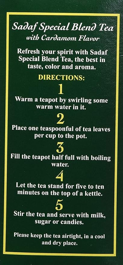 Sadaf Cardamom Tea Loose Leaf Box 16 oz - Special Blend Cardamom Ceylon Black Tea - Product harvested in Sri Lanka