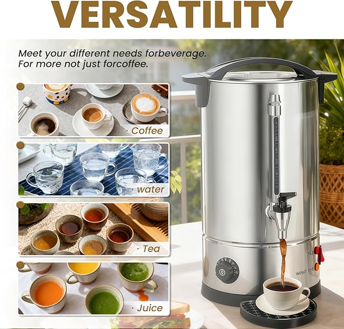 Commercial Coffee Urns, 160 Cups/25L Coffee Maker with Keep-Warm Function, Hot Beverage Dispenser, Electric Hot Water Urn Stainless Steel, for Events, Offices, Parties, Catering (160 Cup)