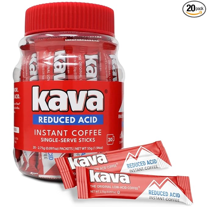 Kava Low Acid Instant Coffee Single Serve Stick Packets, 20 Count