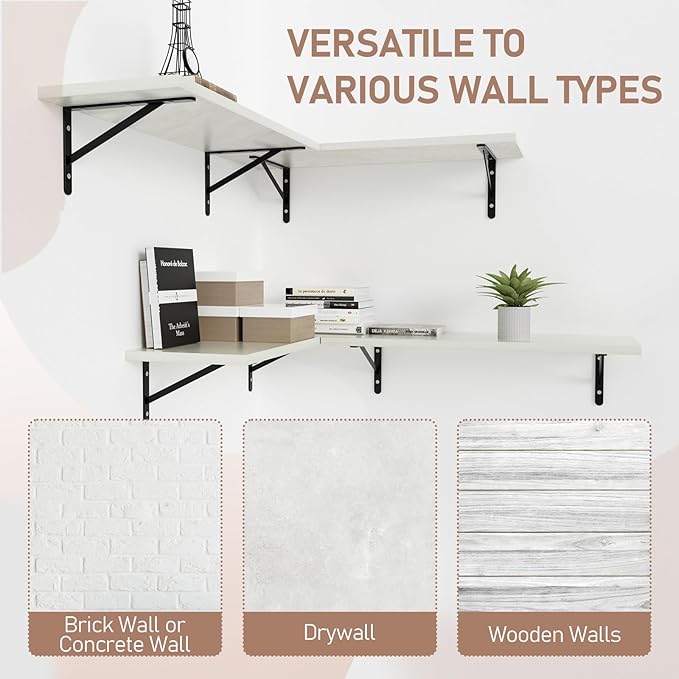 Kaboon 36 inch Long 10 inch Deep Floating Shelves for Wall Set of 2, Large Open Shelves Wall Mounted, Space Saving Home and Commercial Use,Sea Salt/Greyish White