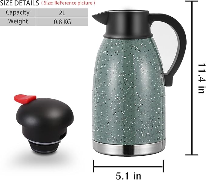 Yummy Sam Thermal Coffee Carafe Stainless Steel 68oz(2 Lifter) Double Walled Vacuum Coffee Water Beverage Dispenser 12 Hour Heat Retention/24 Hour Cold Retention (Green)