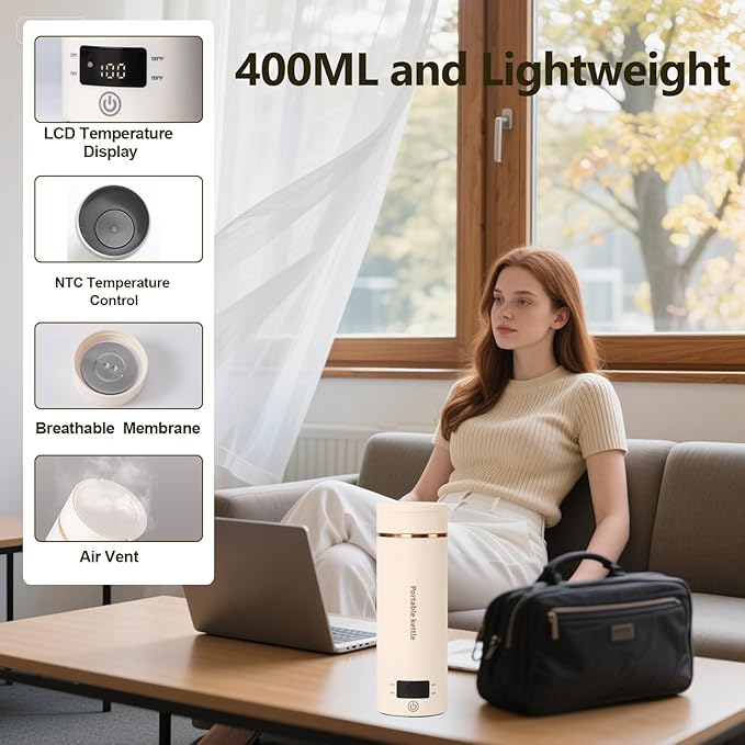 Portable Electric Kettle-400ML Mini/Small Travel waterc boiler with Temperature Control,LCD Display, Boil-Dry Protection,For brewing Tea, Coffee, Milk
