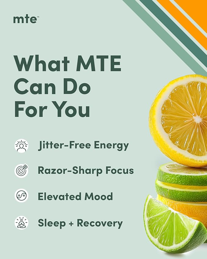 MTE Healthy Energy Drink Powder Packets | Caffeine Free & Sugar Free Energy | Boosted Focus and Productivity | 24 Drink Pouches | Paraxanthine Nootropic Supplement