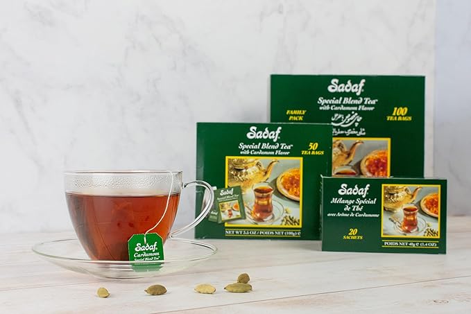 Sadaf Special Blend Tea with Cardamom - Loose Leaf Cardamom Tea - Ceylon Black Tea - Quicktea Product harvested in Sri Lanka - 8 Oz Box