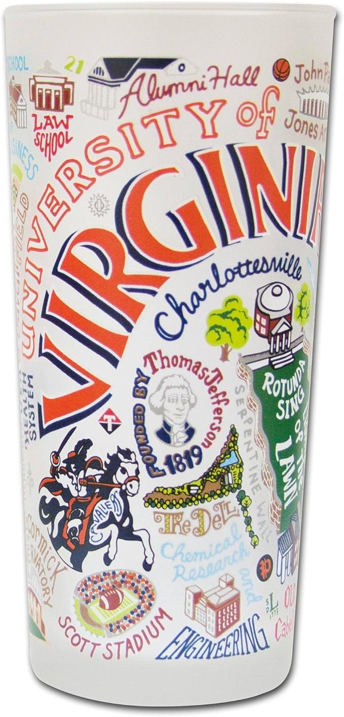 Catstudio Drinking Glass, University of Virginia Glass Cup for Kitchen, Drinking Glasses, 15oz Dishwasher Safe Tumbler for UVA Alumni