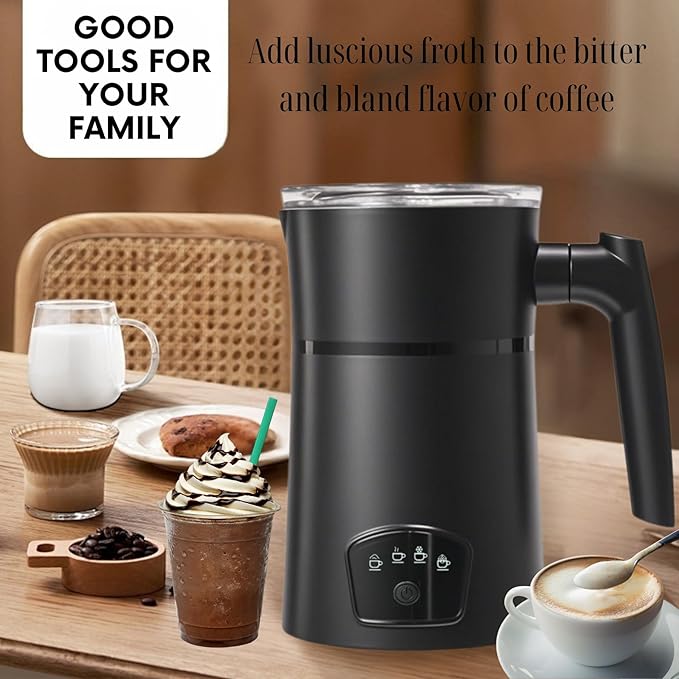 Milk Frother, Electric Milk Frother and Steamer, Frother for Coffee, Automatic 4-in-1 Cold Foam Maker, Milk Steamer mixer and Foam machine With Temperature Control,11.8oz/350ml Capacity