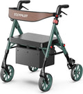 Foldable Aluminum Rollator Walkers with Cushion Seat for Senior, 16lbs Lightweight & 500 lbs Max Load, Adjustable 5-Level Seat Height & 6-Level Handles Height,8" Big Wheels,Dual Braking, Storage Bag