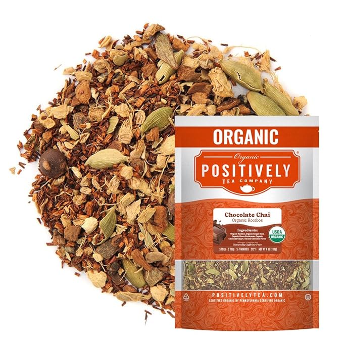 Organic Positively Tea Company, Rooibos Chocolate Chai Tea, Loose Leaf, 4 Ounce