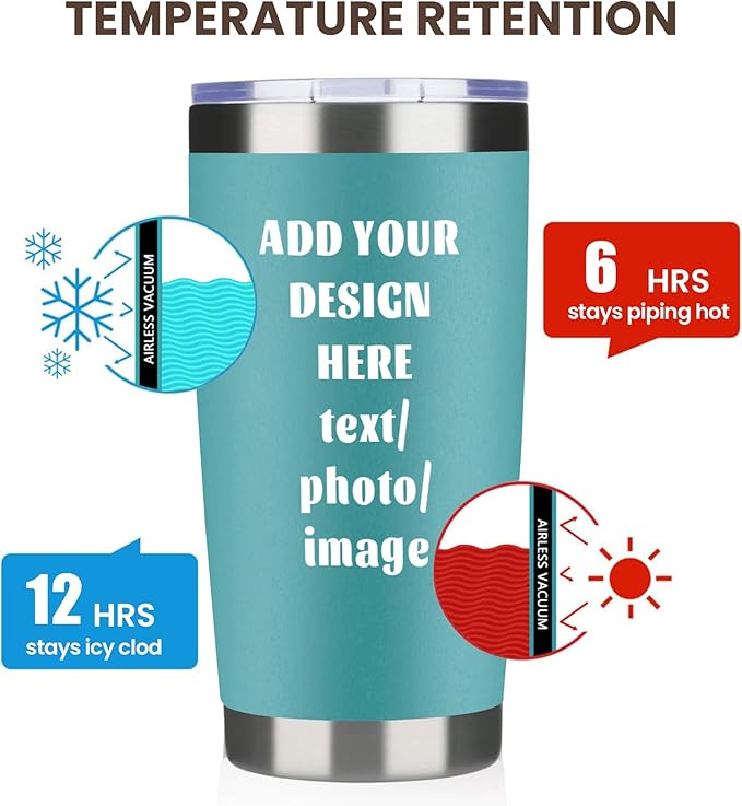 MEWAY Personalized Custom 20oz Stainless Steel Tumbler with Lid, Insulated Double Wall Vacuum Travel Coffee Tumbler Gifts with Text Photo Logo (Blue, 1pack)