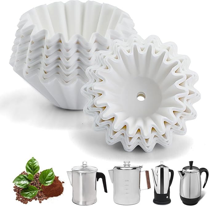 Percolator Coffee Filters Compatible with Farberware Coffee Percolator, 150 Pcs White Perforated Filter for Farberware 8/12 Cup Coletti 12 Cup Elite Gourmet EC812