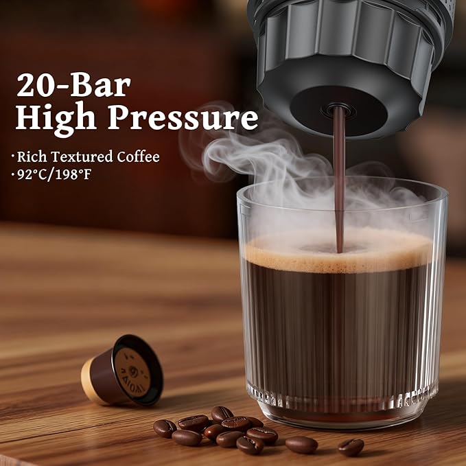 Zcyge Portable Coffee Maker Espresso Machine, Travel Espresso Maker, Cafetera Portatil Expreso with Small Tea Cup, Compatible with Ground Coffee & NS Capsule for RV,Car, Hiking, Camping Office