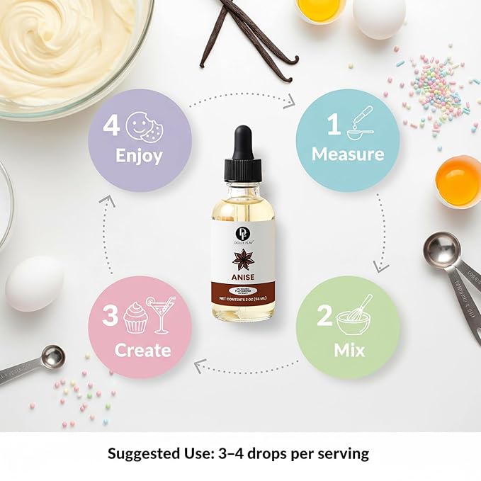 Dolce Flav Star Anise Extract – 2 Ounce Oil-Soluble Kosher, Sugar-Free, Concentrated Licorice Anise Flavoring for Baking, Cookies & Liqueurs, Includes Measured Dropper.
