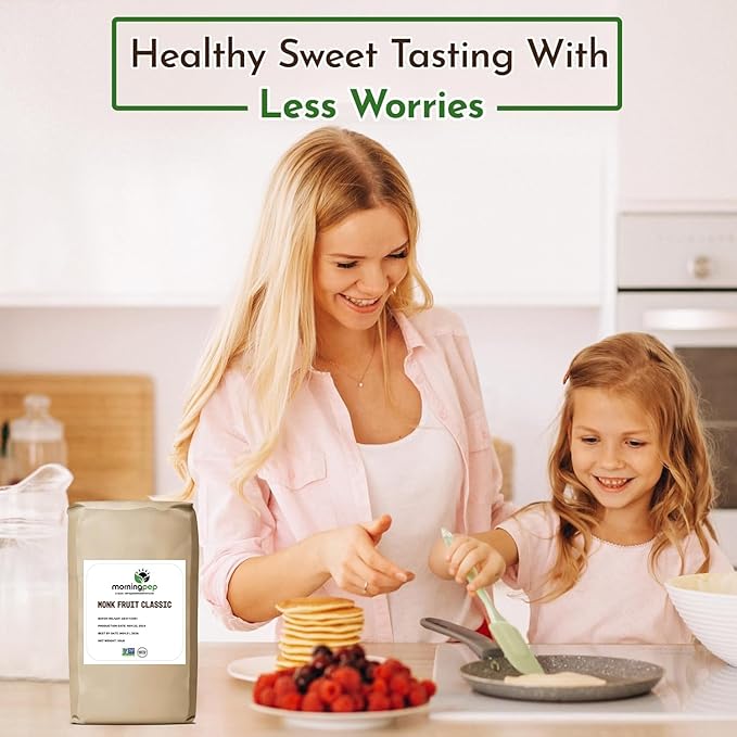 Morning Pep Monk Fruit Sweetener, Classic | White Sugar Substitute, Keto Diet Friendly, 1:1 Sugar Replacement, For Baking, Coffee, Tea, Zero Calorie Non Gmo Project Verified, OU Kosher, White - 55 lb BULK BAG (880 oz)