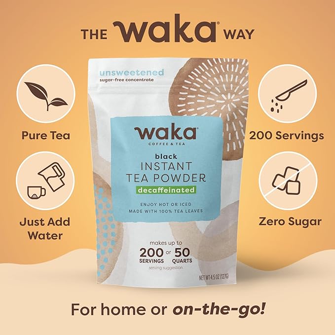 Waka Premium Instant Coffe & Tea Bundle & Save — No Sugar Added & Unsweetened Concentrated Tea Powder (Decaf, Classic Black, Chai Traditional)
