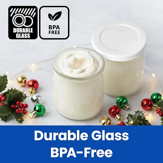 Ultimate Yogurt Jars - Make More Delicious Yogurt! 8 Count Small Glass Yogurt Cups With Lids - 100% BPA Free, Airtight & Dishwasher Safe! Perfect Containers for Yoghurt, Oatmeal, Pudding, or Jello