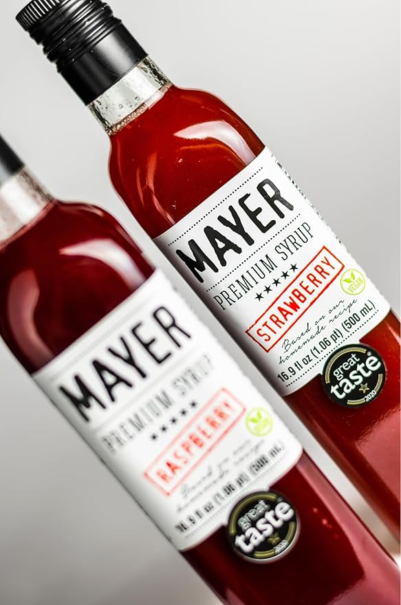Mayer Premium Hungarian Strawberry Syrup - Award-Winning Artisanal Fruit Syrup, All-Natural, Crafted with 100% Real Fruits, Vegan, Gluten-Free – Perfect Coffee Syrup, Cocktails & Dessert Topping (1 Pack)