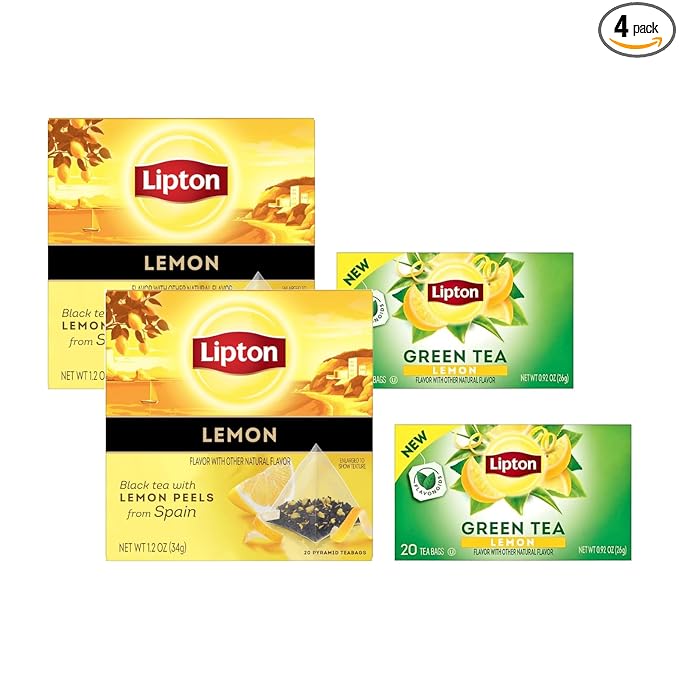 Lipton Lemon Green Tea, & Lemon Black Tea 20CT (2ea) (Variety Pack)