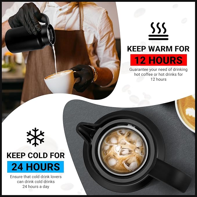 51Oz Thermal Coffee Carafes For Keeping Hot/Cold, Stainless Steel Coffee Carafe, Dustproof Insulated Water Carafe for Party/Home,Black