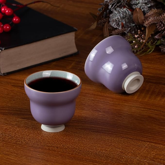 Tea Cup Set of 2 Porcelain Small Tea Cups 4.2oz Purple Japanese Tea Cup Set, Ceramic Teacups for Home, Party, Office, Chinese Kung Fu Tea Set for Hot/Cold Drink (Purple Lilac Gourd-Ice Crackle Glaze)