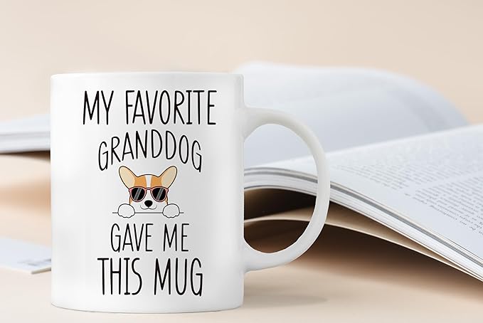 QASHWEY Corgi Dog Grandma Gifts Mug, Corgi Coffee Mug, Funny Corgi Dog Lover Owner Coffee Mug Tea Cup Gifts for Grandma Grandpa, My Favorite Granddog Gave Me This Mug Coffee Cups Ceramic 11oz