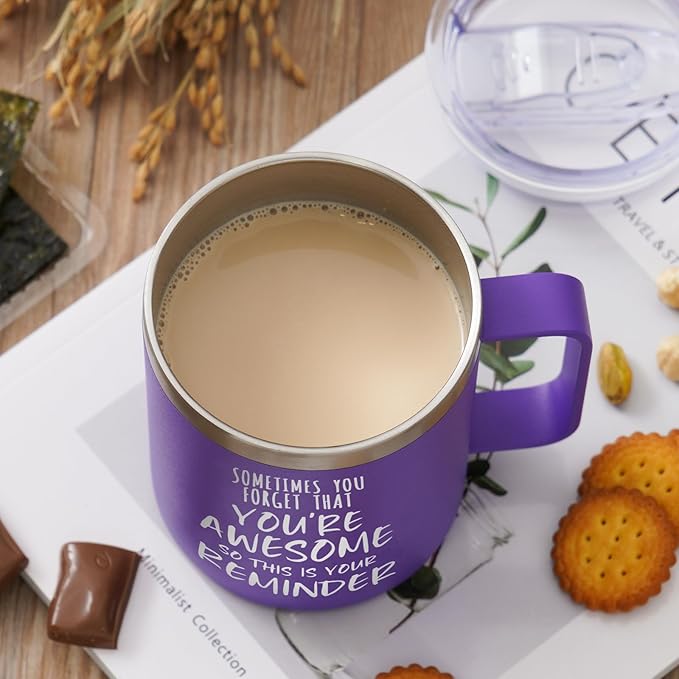 NOWWISH Inspirational 14oz Purple Mug with Handle, Sometimes You Forget You're Awesome Stocking Stuffer for Women, Unique Christmas Birthday Gifts for Her, Mom, Daughter, Wife