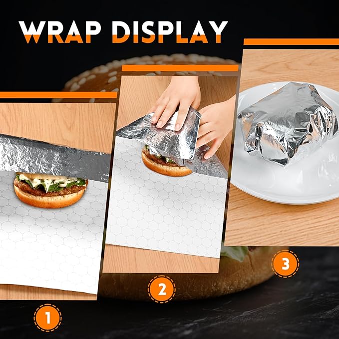 EcoDispose Pre-Cut Insulated Foil Sandwich Wrap Sheets Grease-Resistant for Hot Food (14" x 16",100 PCS)