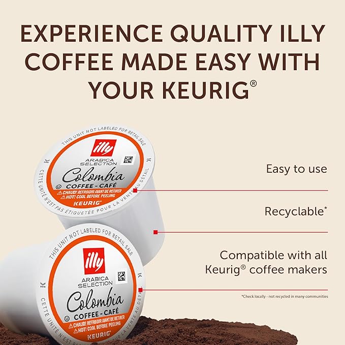 Illy Coffee K Cups - Compatible Pods for Keurig Coffee Maker - Single Origin Colombia Medium Roast - Notes of Citrus and Red Fruits - 10 Count (Pack of 6)