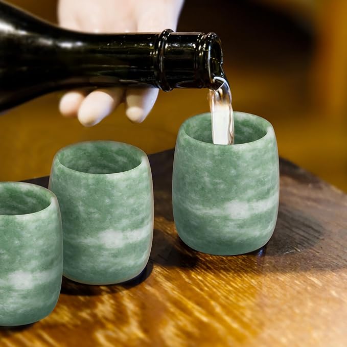 gemshan Jade Tea Cups Top Grade Natural Jade Cup 2 Pack, Hand-made Teacups Coffee Mug Wine Mug for drinking Tea Coffee Wine Beer Hot Drinks