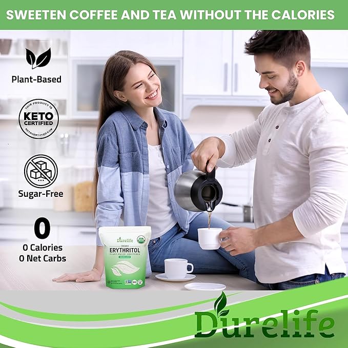 Durelife USDA organic erythritol sweetener, non gmo verified, Keto certified, No After Taste, Kosher, Zero Calorie Plant-Based Sugar Alternative 10 LB