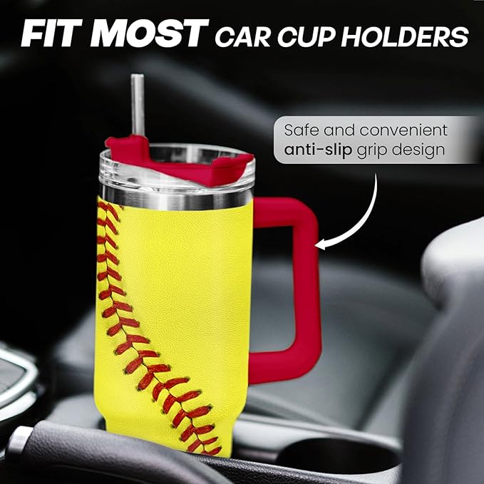 SANDJEST Softball Tumbler with Handle 40oz, Insulated Stainless Steel Cup with Lid & Straw, Sports Lover Gift for Men, Coach, Player, Christmas, Birthday