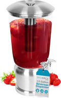 BirdRock Home 1.5 Gallon Stainless Steel Beverage Dispenser with Ice Container, Stand & Spigot - Round - BPA Free Clear Tritan Plastic