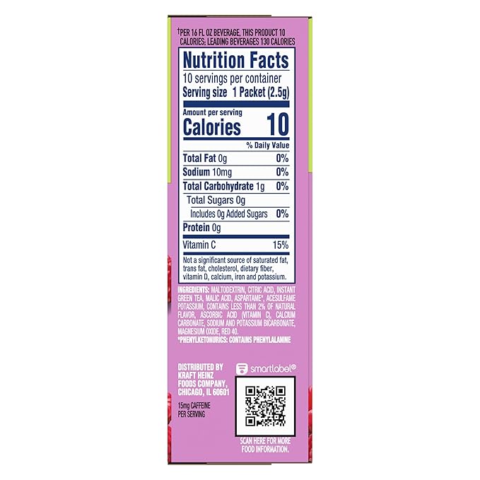 Crystal Light Raspberry Green Tea Naturally Flavored Powdered Drink Mix, 10 ct On-the-Go-Packets (Pack of 7)