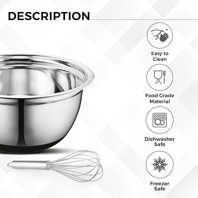 Avador Premium Stainless Steel Mixing Bowls, Set of 7 EXTRA Large Stainless Steel Mixing Bowl Set, Easy To Clean, Space Saving, Great for Cooking, Baking, Prepping (0.25, 1, 1.5, 3, 4, 5 and 8 Quart)