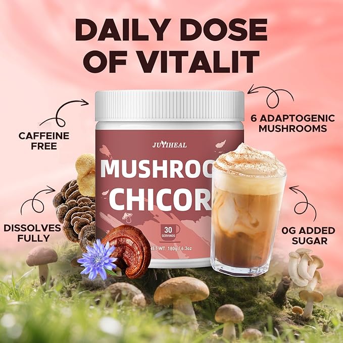 JUYIHEAL Mushroom Coffee, 10 in1 Mushroom Powder Coffee with Lions Mane, Chaga, Reishi, Cordyceps, Maitake, Shiitake, and Turkey Tail for Energy, Focus, Immune Support, 72g