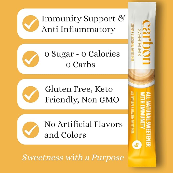 Carbon Sweeteners Variety Pack – Stevia Sweetener Packets with Collagen, Turmeric, and Inulin – Supports Joint, Skin, Immunity & Gut Health – 30 Single Serve Sachets (3 Functional Flavors, 10 Each)