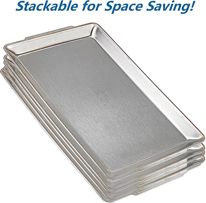 16.3" x 11" Large Serving Platters Set of 2, Stainless Steel Heavy-Duty Large Serving Trays, Silver Rectangular Plates for Food, Fruit, Party, Wedding, Christmas, Chip and Scratch Resistant