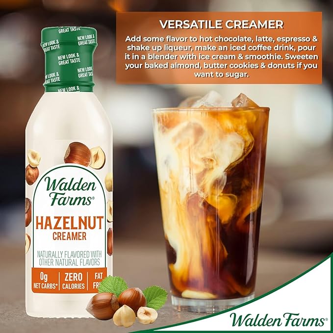 Walden Farms Hazelnut Coffee Creamer – Zero Calorie, Sugar Free, Keto & Fat Free Non-Dairy Creamer for Coffee & Lattes – 12 oz Bottle