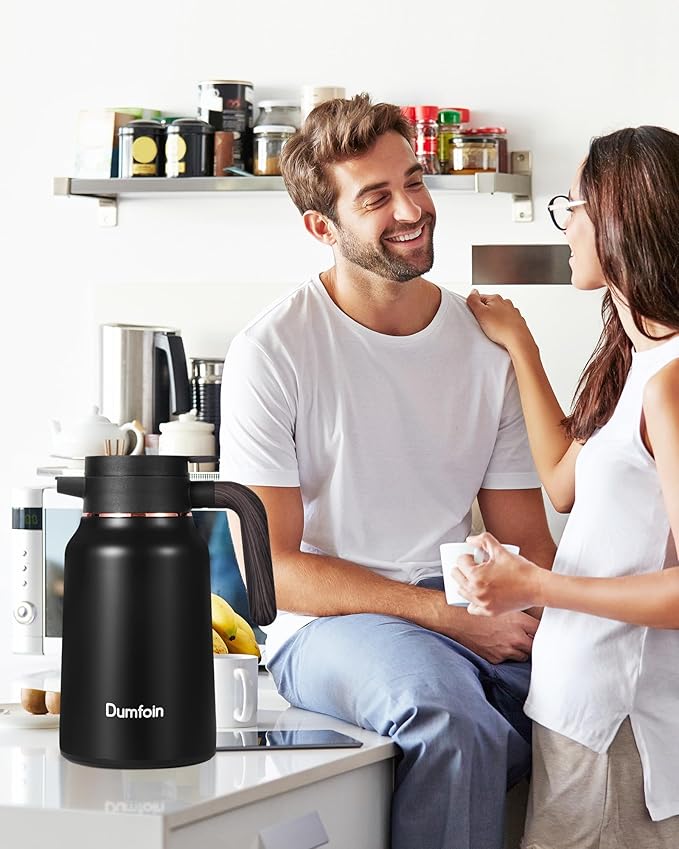 Carafes for Hot Liquids 51 oz - 12 Hour Stainless Steel Thermal Coffee Carafe-Insulated Coffee Carafes For Keeping Hot/Cold Coffee, Tea, Water, 1.5 Liter Beverage Dispenser(Black/Gold)