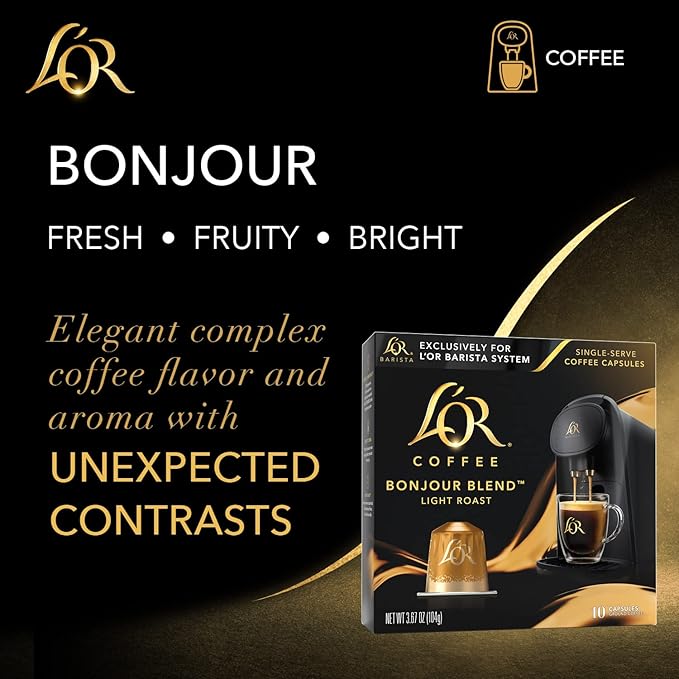 L'OR Coffee Pods, 10 Count Bonjour Light Roast Blend, Single-Serve Aluminum Coffee Capsules Compatible with the L'OR BARISTA System, 10 count (Pack of 1)