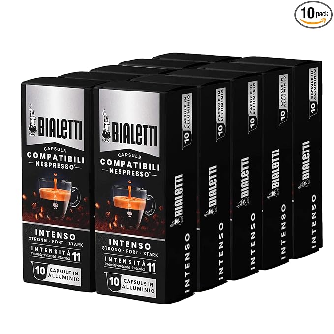 Bialetti Aluminum Nespresso Compatible Capsules - 100 count INTENSO Espresso Pods compatible with Nespresso Machines