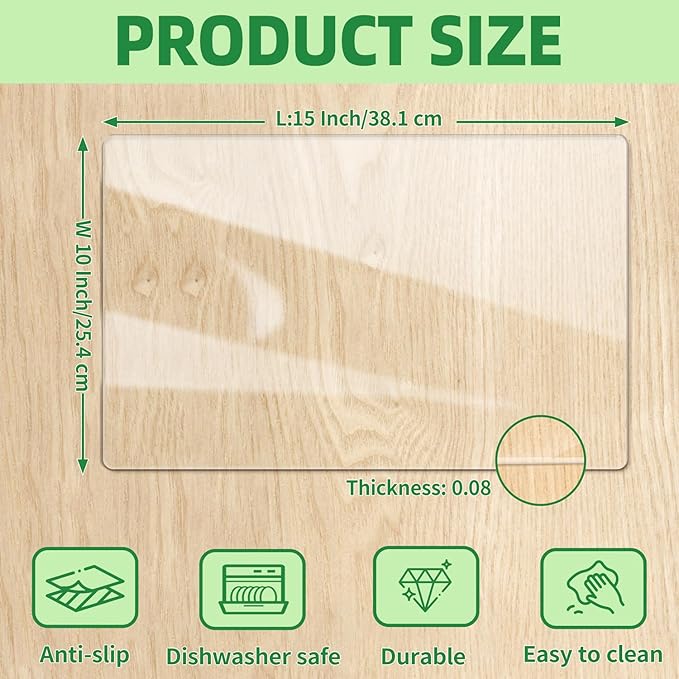 Non-Slip Cutting Board Mat, Clear Anti-Slip Cutting Board Mat for Home Cooks and Chefs, Safety Grip Mat Under Kitchen Cutting Boards, Dishwasher Safe Great as Drawer Liners (10" x 15", 2 Pack)