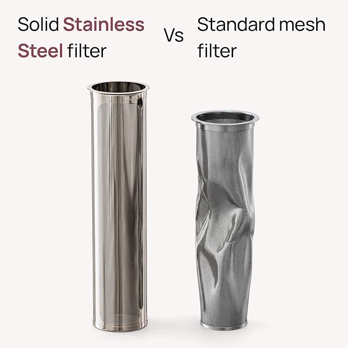 NitroPress Home Brew Kit - Stainless Steel Cold Brew Coffee & Tea Maker | Includes 200 Micron Filter Basket & Airtight Storage Cap | Perfect for Smooth, Fresh Cold Brew at Home