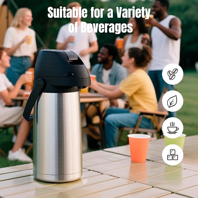 PARACITY Airpot Coffee Carafe Thermal 64 Oz(1.9L) with Lever Action/Pump, Stainless Steel Coffee Carafe for Keeping Hot, Hot Water/Beverage/Chocolate Dispenser for Party Breakfast Camping
