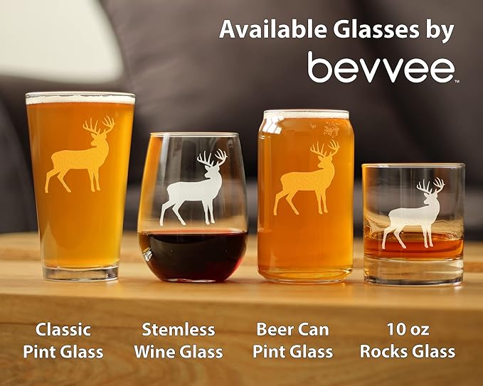 Deer Pint Glass for Beer - Cabin Themed Gifts or Rustic Decor for Men and Women - Fun Drinking or Party Glasses - 16 oz